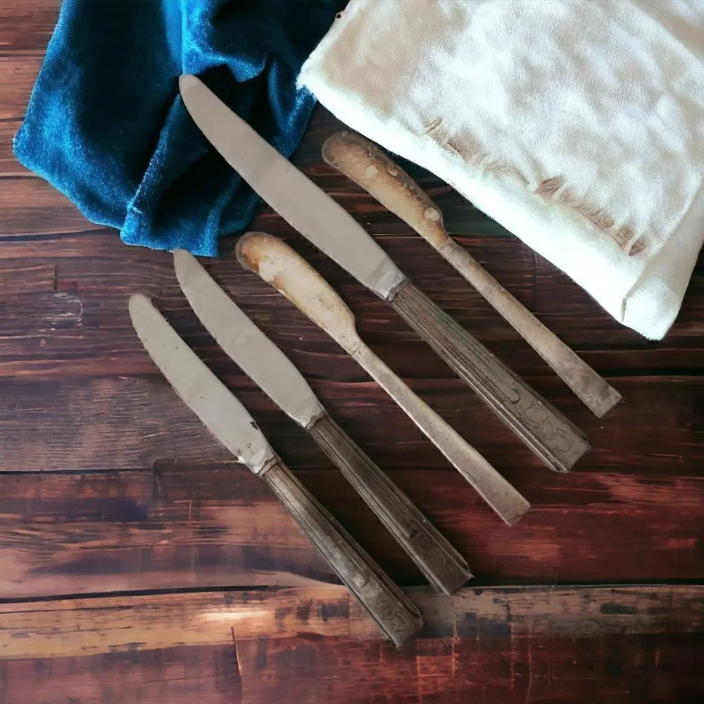 Vintage Sheraton Hotel Flatware Silver Plate‎ Logo Knives Knife Set Of 5 Mixed.